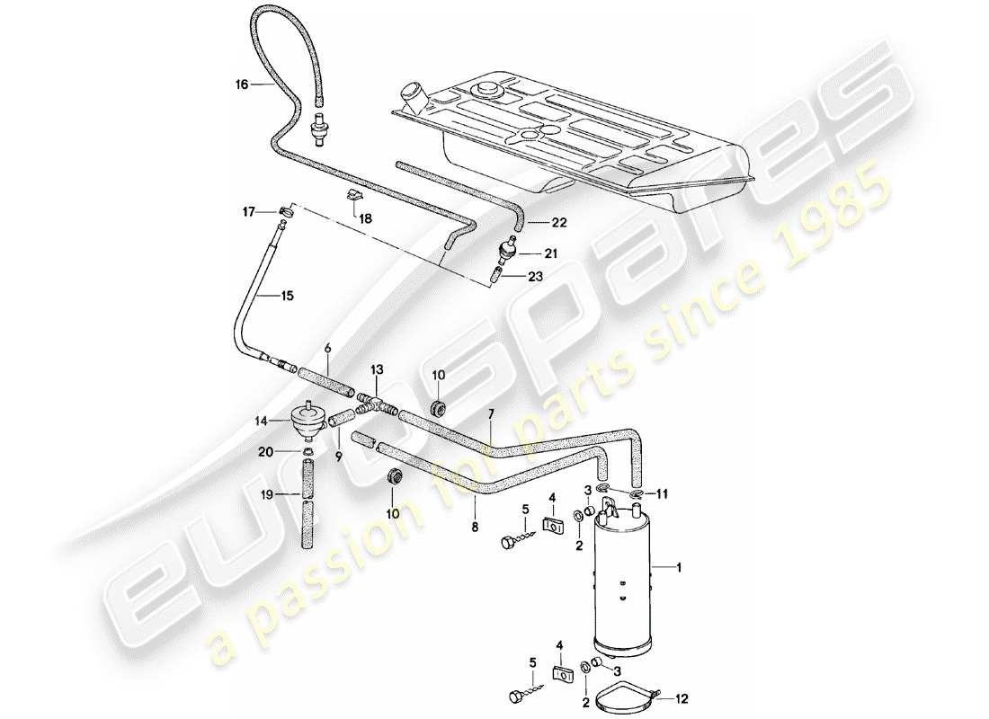 porsche 1984 (924) verdunstungsbehälter - teilediagramm