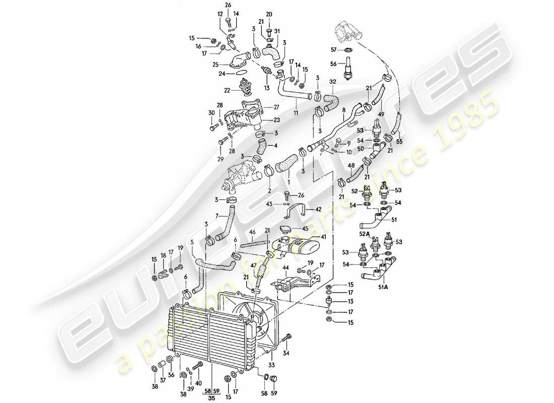 porsche 1981 (924) wasserkühlung teilediagramm
