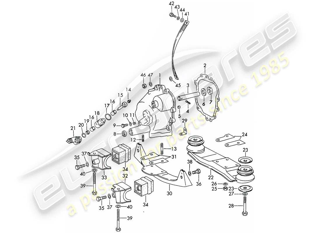 porsche 1965 (911/912) getriebedeckel - getriebeaufhängung - kokillenguss - und druckguss teilediagramm