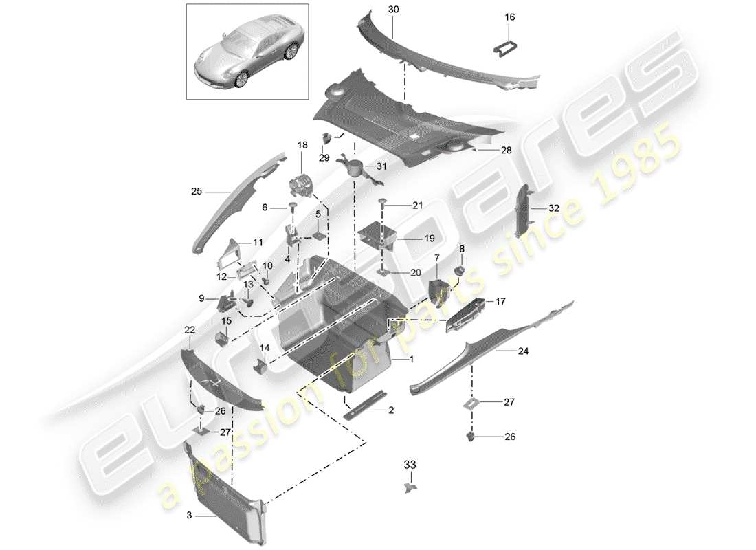 porsche 991 gen. 2 (2019) kofferraumverkleidung - ersatzteildiagramm