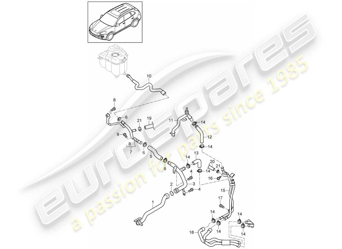 porsche 2013 (cayenne e2 92a) wasserkühlung teilediagramm