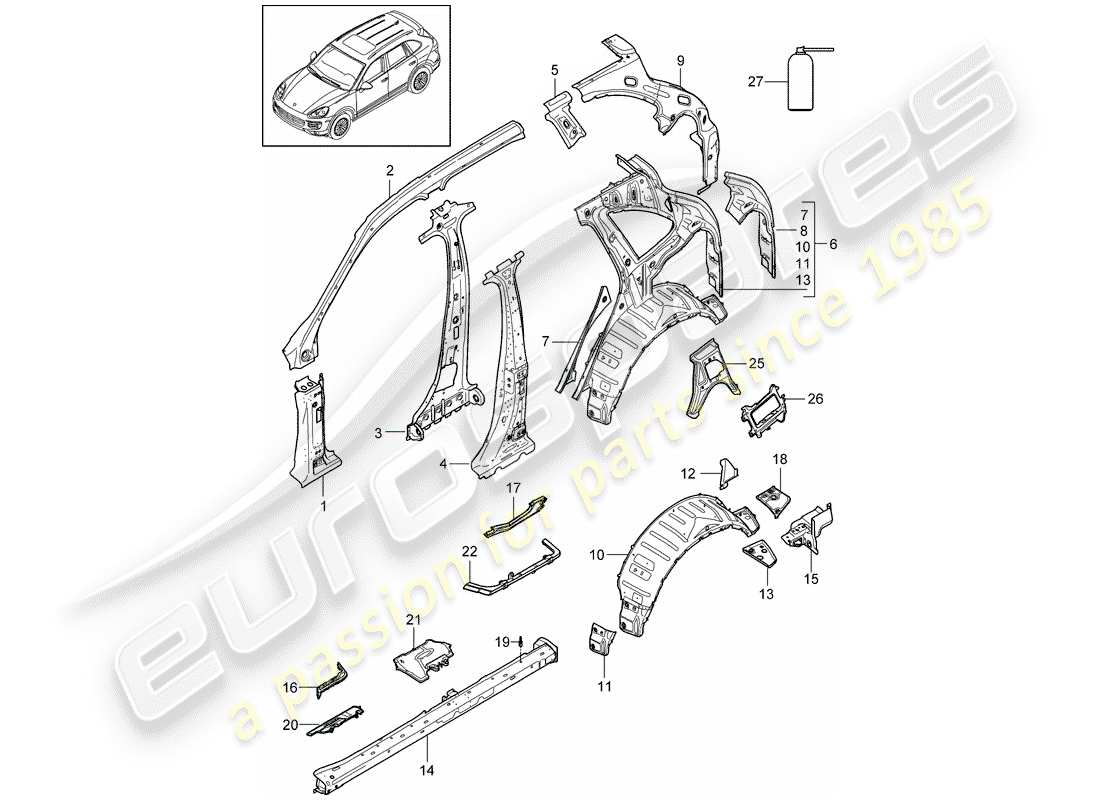 porsche 2013 (cayenne e2 92a) seitenwand teilediagramm