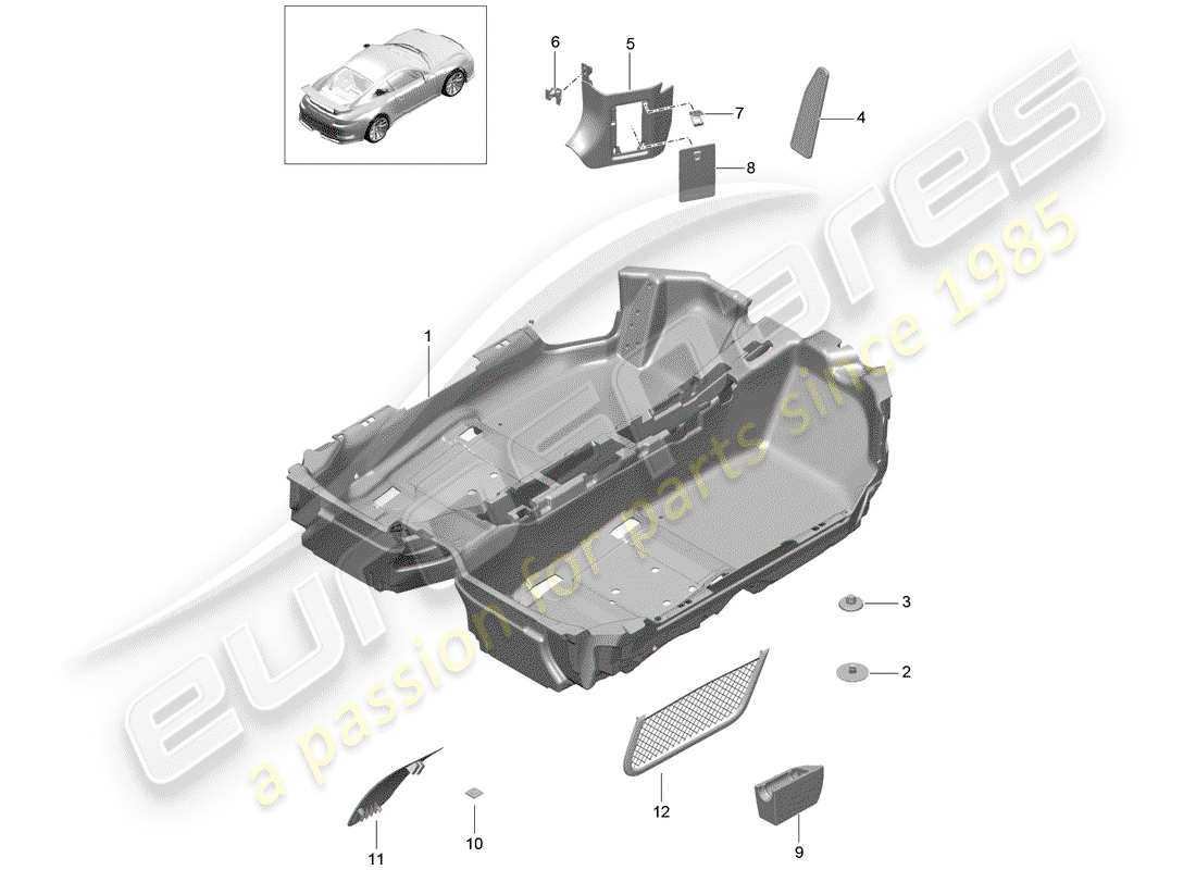 porsche 2018 (991-2 r/gt3/rs) bodenabdeckung ersatzteildiagramm