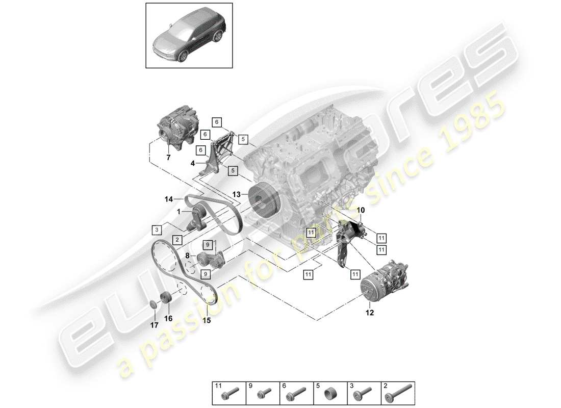 porsche 2018 (cayenne e3 9ya/9yb) keilrippenriemen ersatzteildiagramm