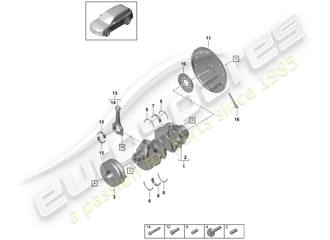 porsche 2018 (cayenne e3 9ya/9yb) kurbelwelle teilediagramm