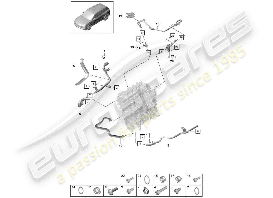 porsche 2018 (cayenne e3 9ya/9yb) wasserkühlung teilediagramm