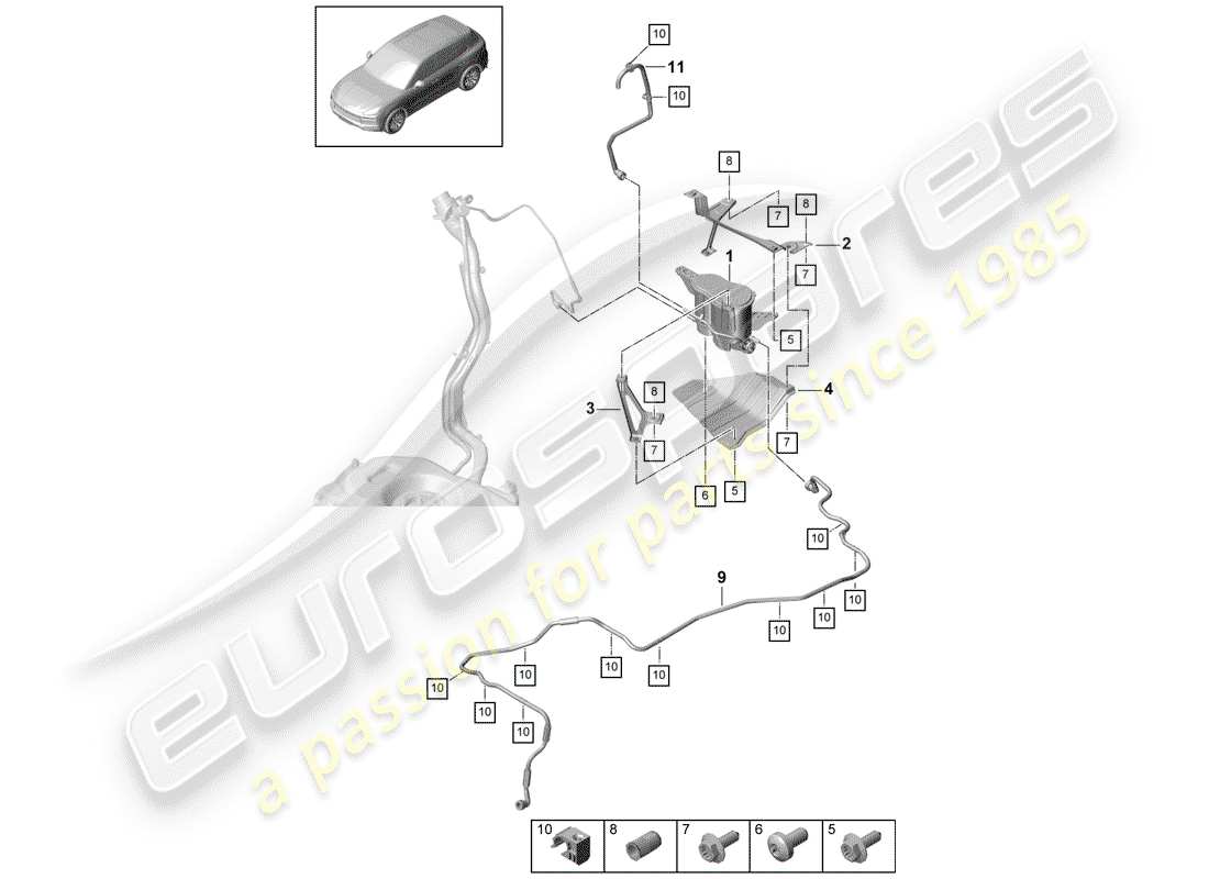 porsche 2018 (cayenne e3 9ya/9yb) verdunstungsbehälter - teilediagramm
