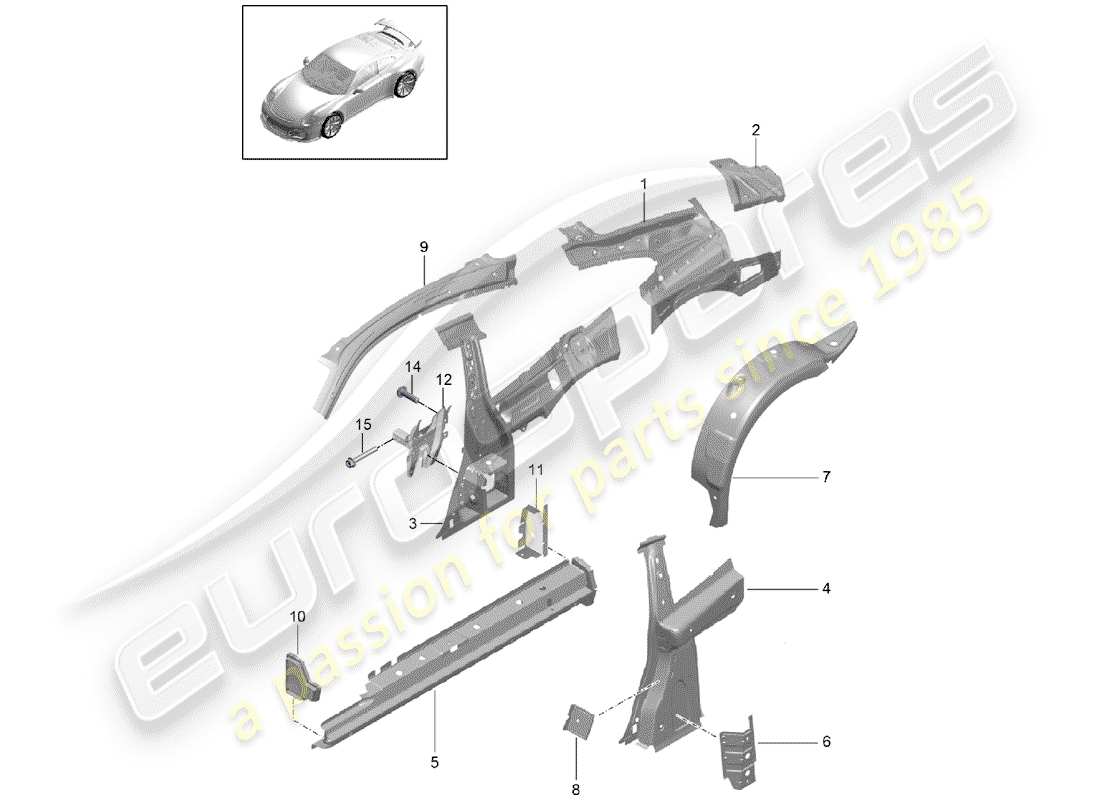 porsche 2020 (991-2 r/gt3/rs) seitenwand teilediagramm