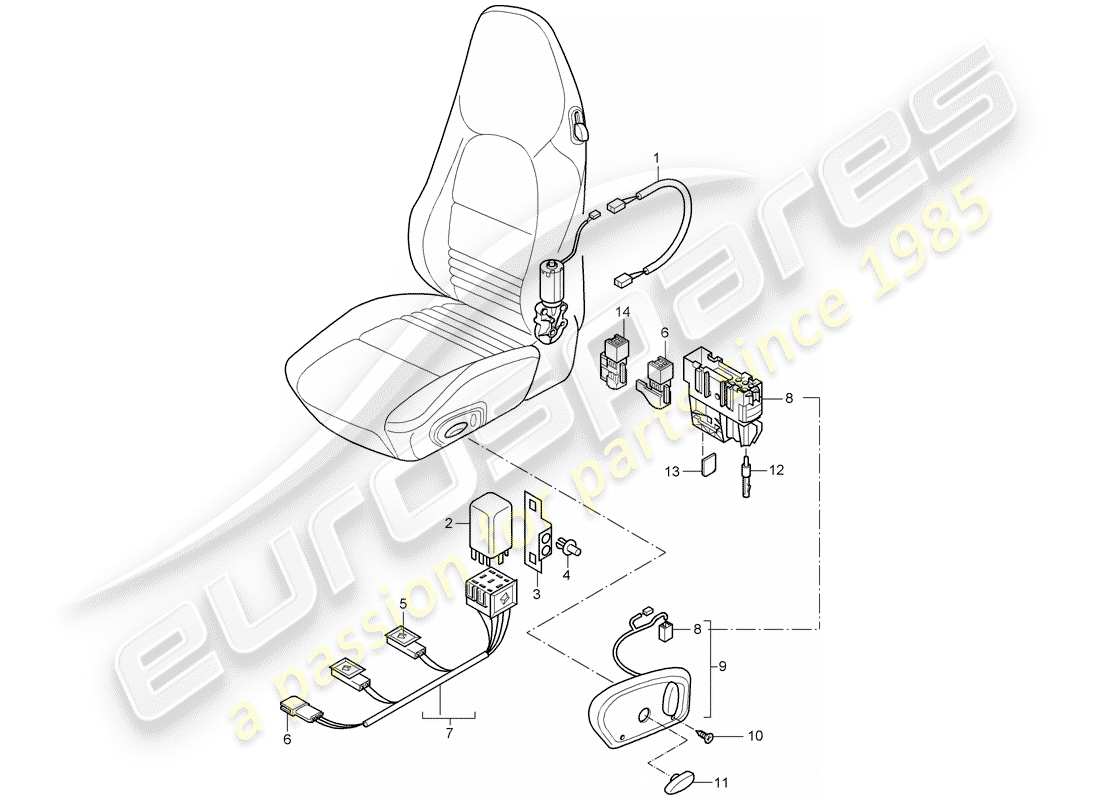 porsche 2004 (996 turbo / gt2) kabelbäume - schalter - standardsitz - sportsitz ersatzteildiagramm