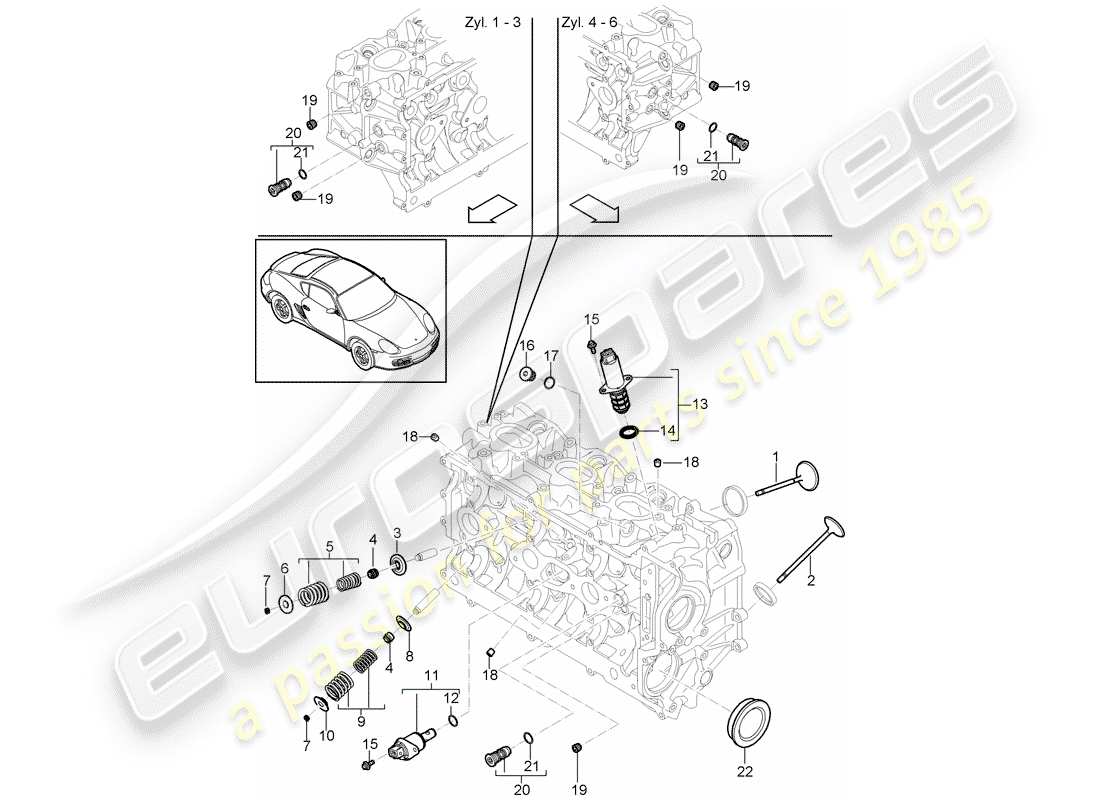 porsche 2009 (987 cayman) zylinderkopf teilediagramm