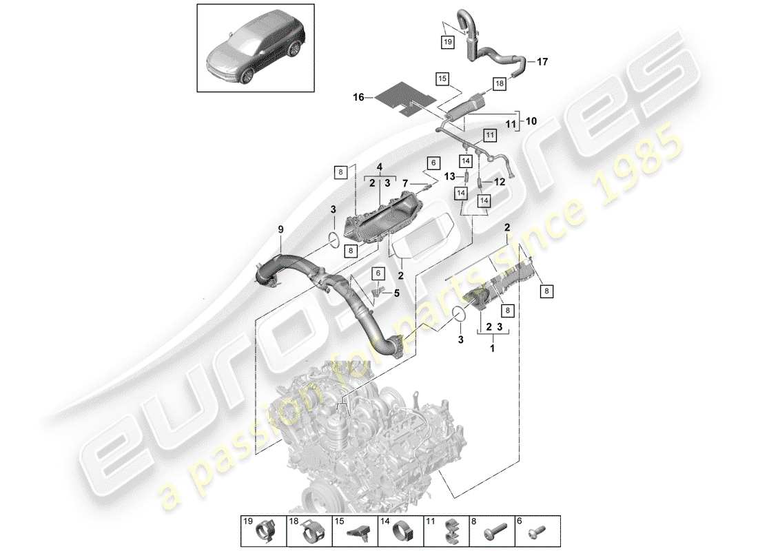 porsche 2020 (cayenne e3 9ya/9yb) ansaugrohr - teilediagramm