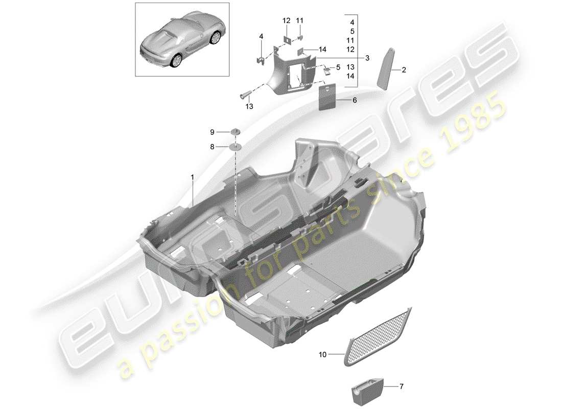 porsche 2016 (981 boxster spyder) bodenabdeckung ersatzteildiagramm