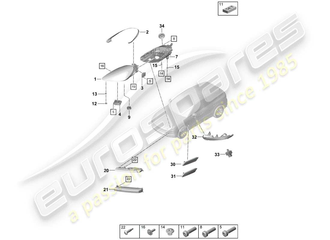 porsche 2018 (cayenne e3 9ya/9yb) led-scheinwerfer-ersatzteildiagramm