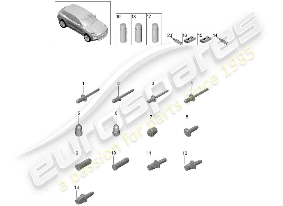 porsche 2019 (macan) befestigungselemente ersatzteildiagramm