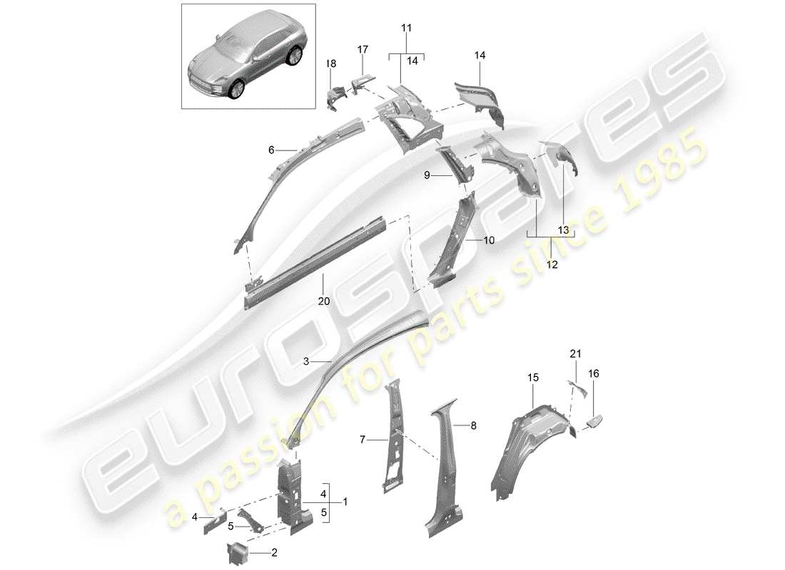 porsche 2019 (macan) seitenwand teilediagramm