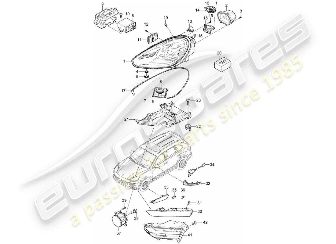 porsche 2015 (cayenne e2 92a) scheinwerfer teilediagramm