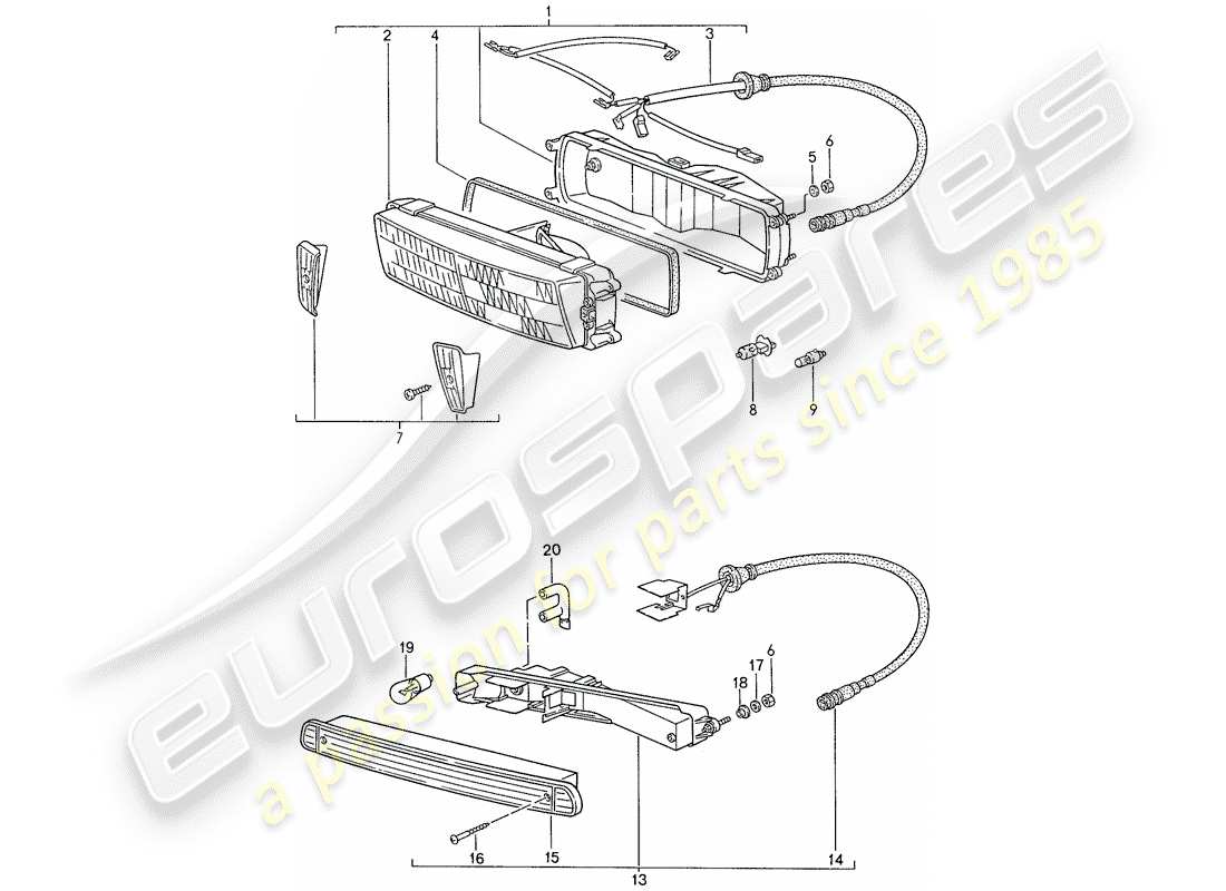 porsche 1991 (944) zusatzscheinwerfer - blinker ersatzteildiagramm