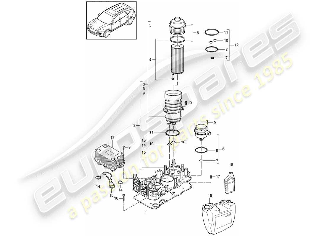 porsche 2011 (cayenne e2 92a) ölfilter ersatzteildiagramm