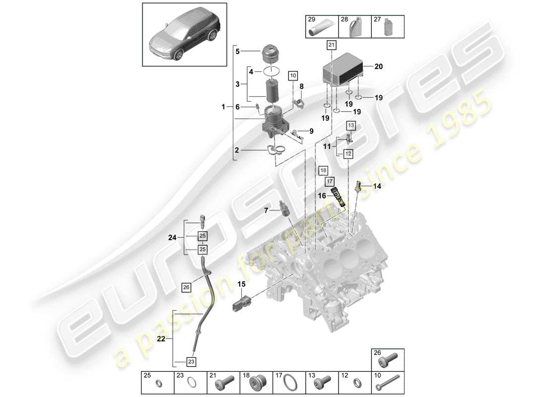 porsche 2018 (cayenne e3 9ya/9yb) ölfilter ersatzteildiagramm