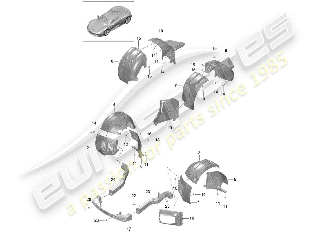 porsche 2015 (918 spyder) wheelhouse protector ersatzteildiagramm