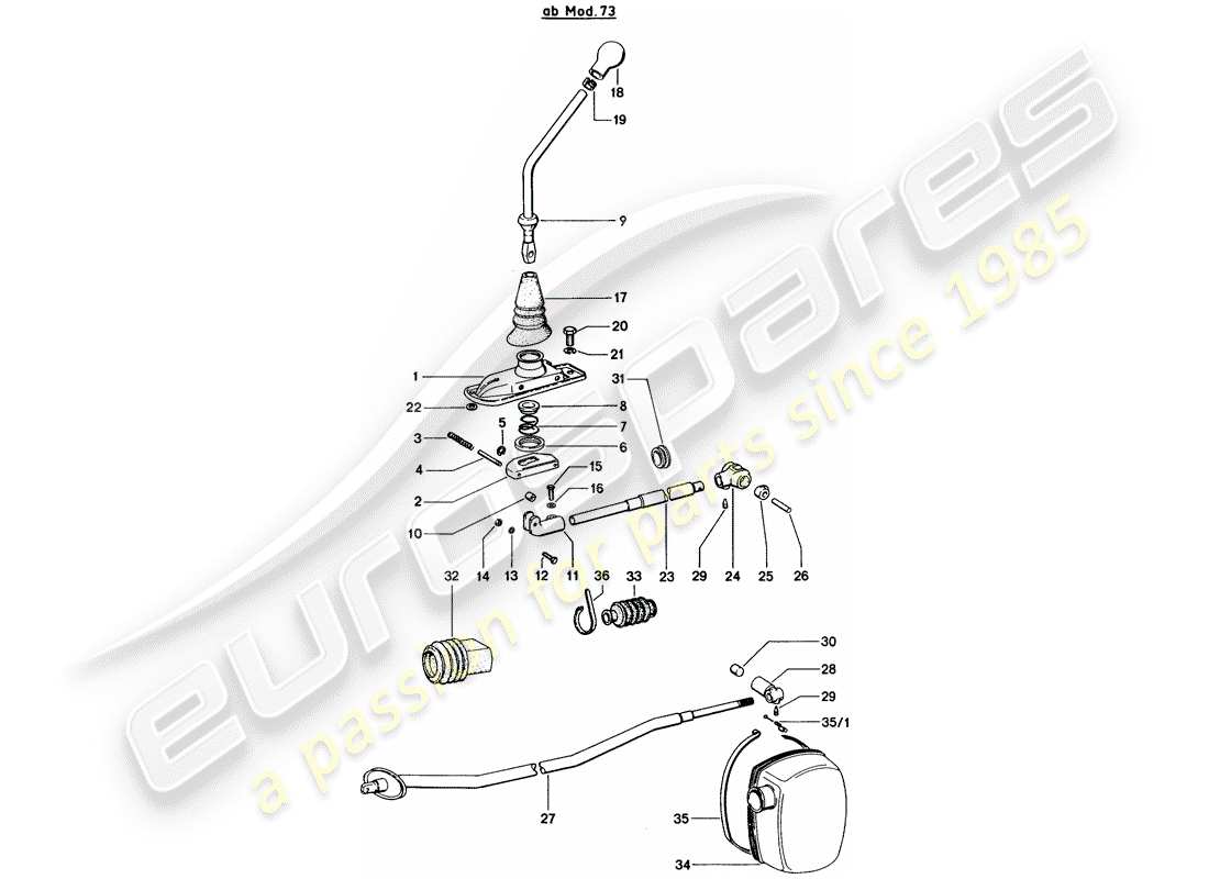 porsche 1976 (914) getriebesteuerung - d - mj 1973>> ersatzteildiagramm