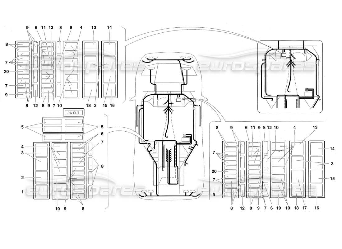 lamborghini diablo roadster (1998) teilediagramm des elektrischen systems