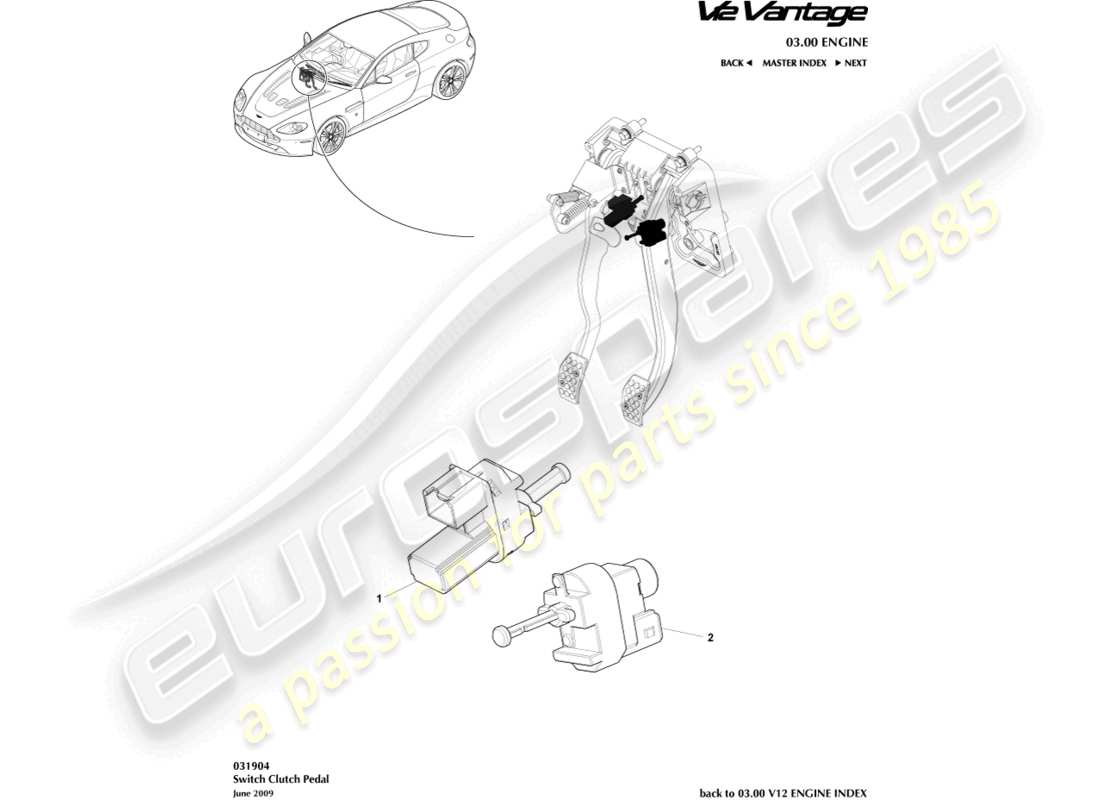 aston martin v12 vantage (2013) teilediagramm des kupplungspedalschalters