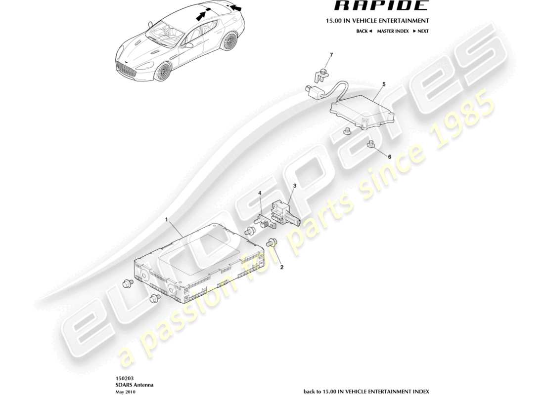 aston martin rapide (2012) sdars-antennenteildiagramm