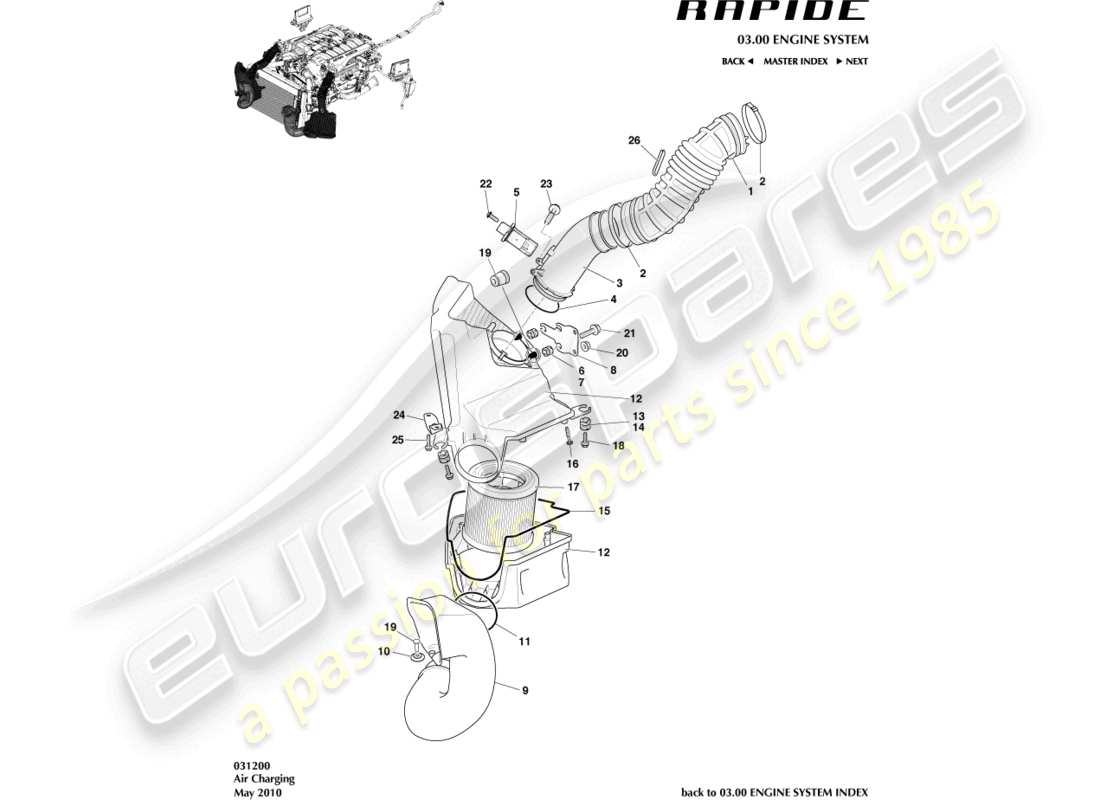 aston martin rapide (2011) teilediagramm für die luftaufladung