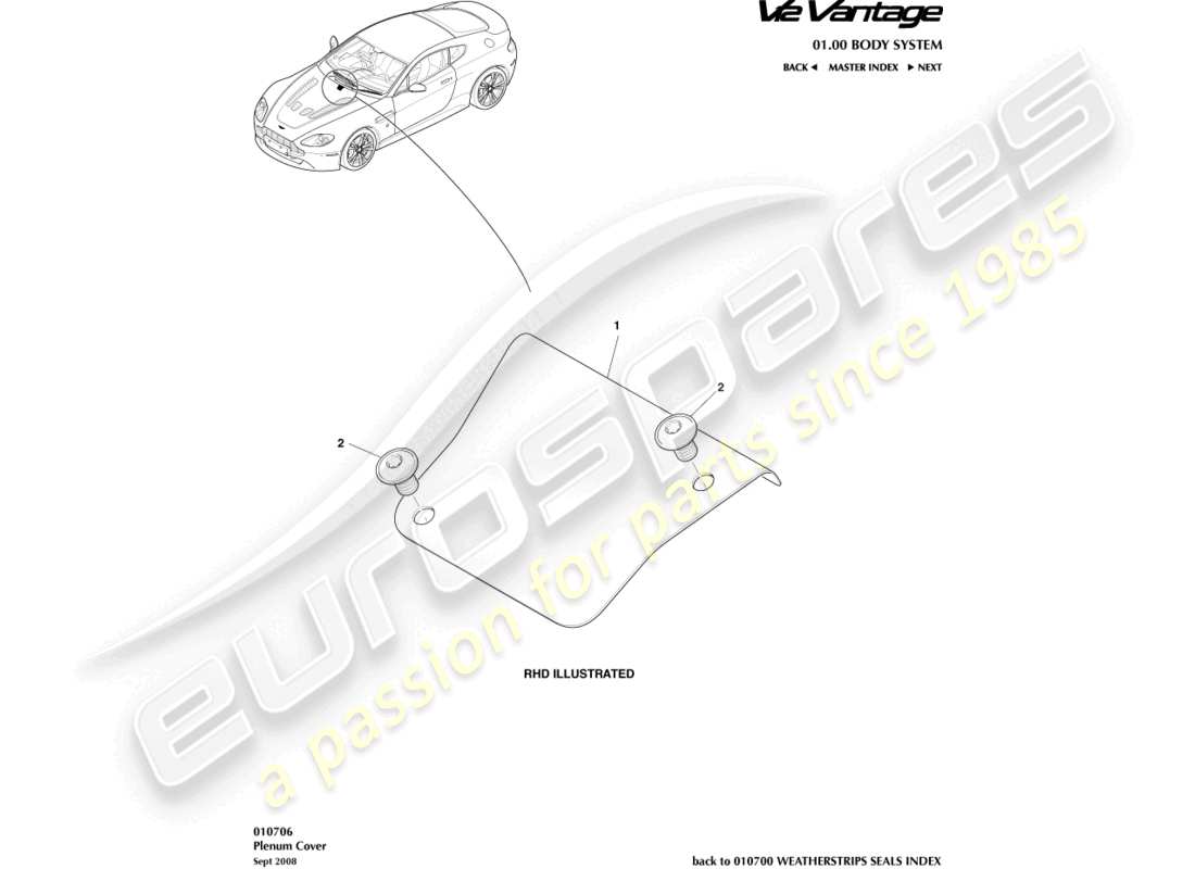 aston martin v12 vantage (2011) teildiagramm der luftkammerabdeckung