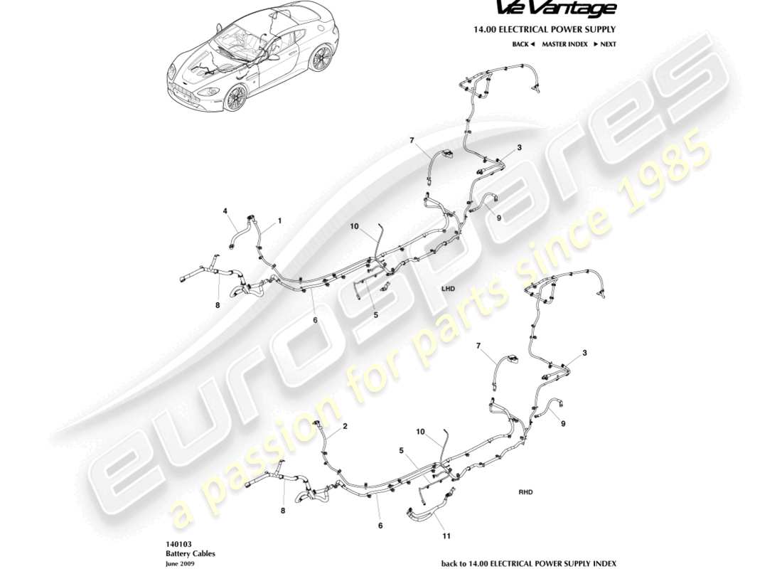 aston martin v12 vantage (2013) teilediagramm für batteriekabel