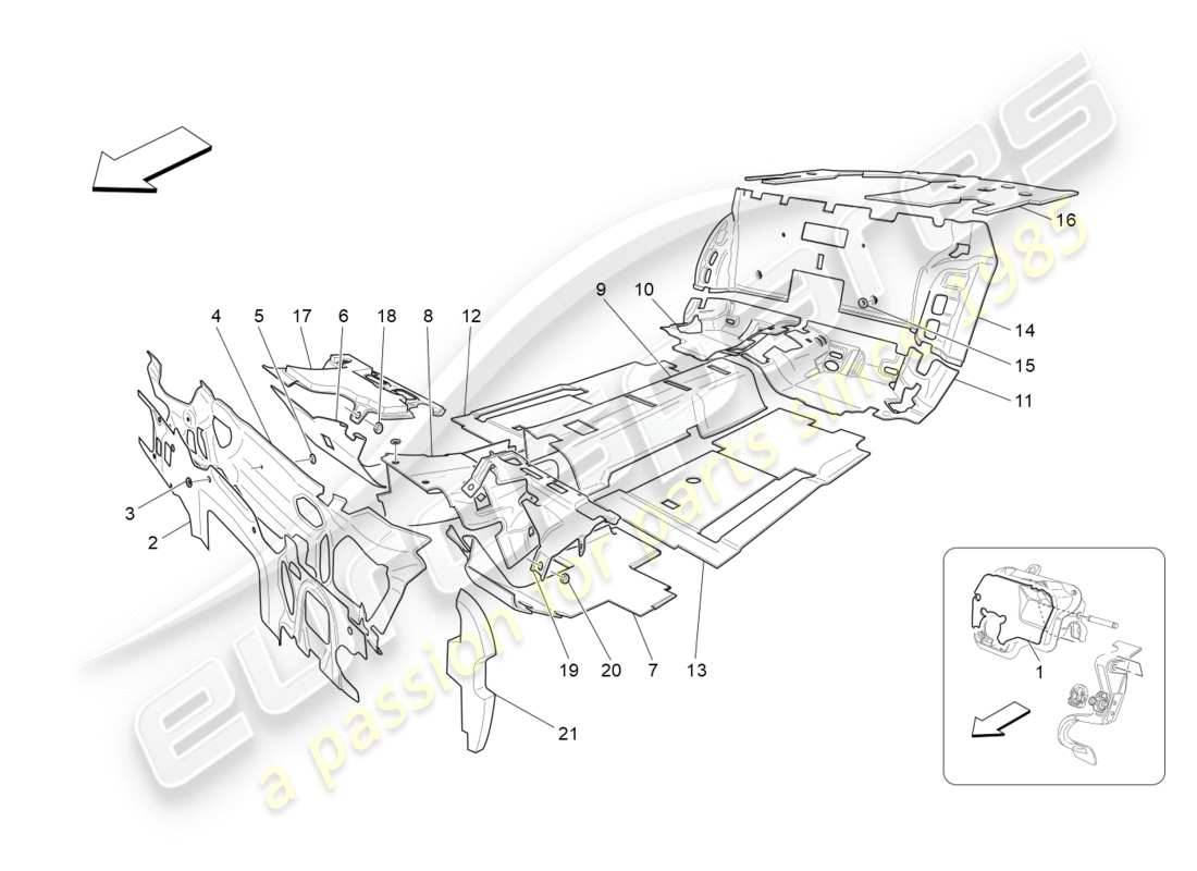 maserati granturismo (2009) schalldämmplatten im fahrzeuginnenraum teilediagramm