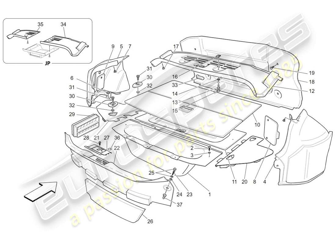 maserati granturismo (2009) gepäckraummatten ersatzteildiagramm