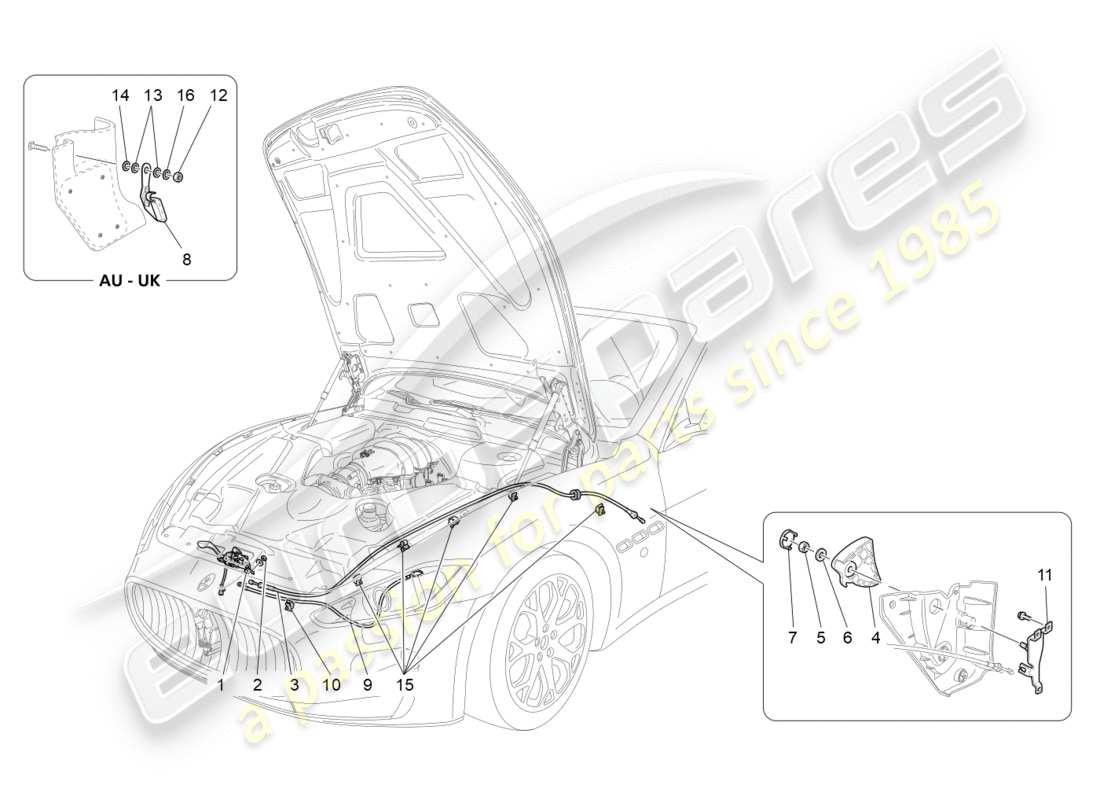 maserati granturismo (2016) öffnungstaste für vorderen deckel ersatzteildiagramm