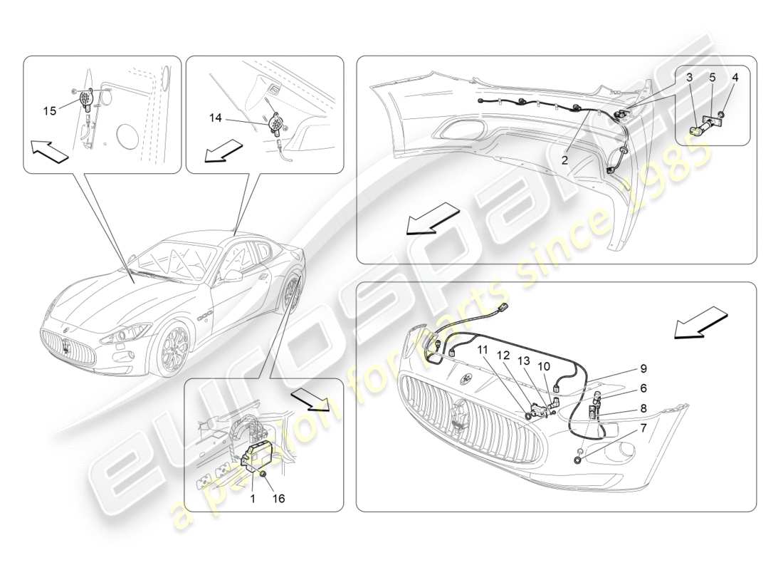 maserati granturismo (2015) parksensoren teilediagramm