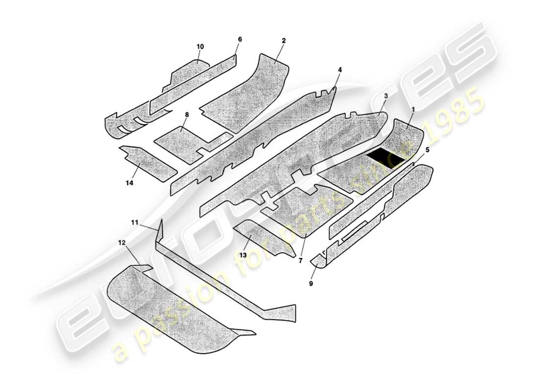 aston martin v8 volante (2000) teppichteilediagramm