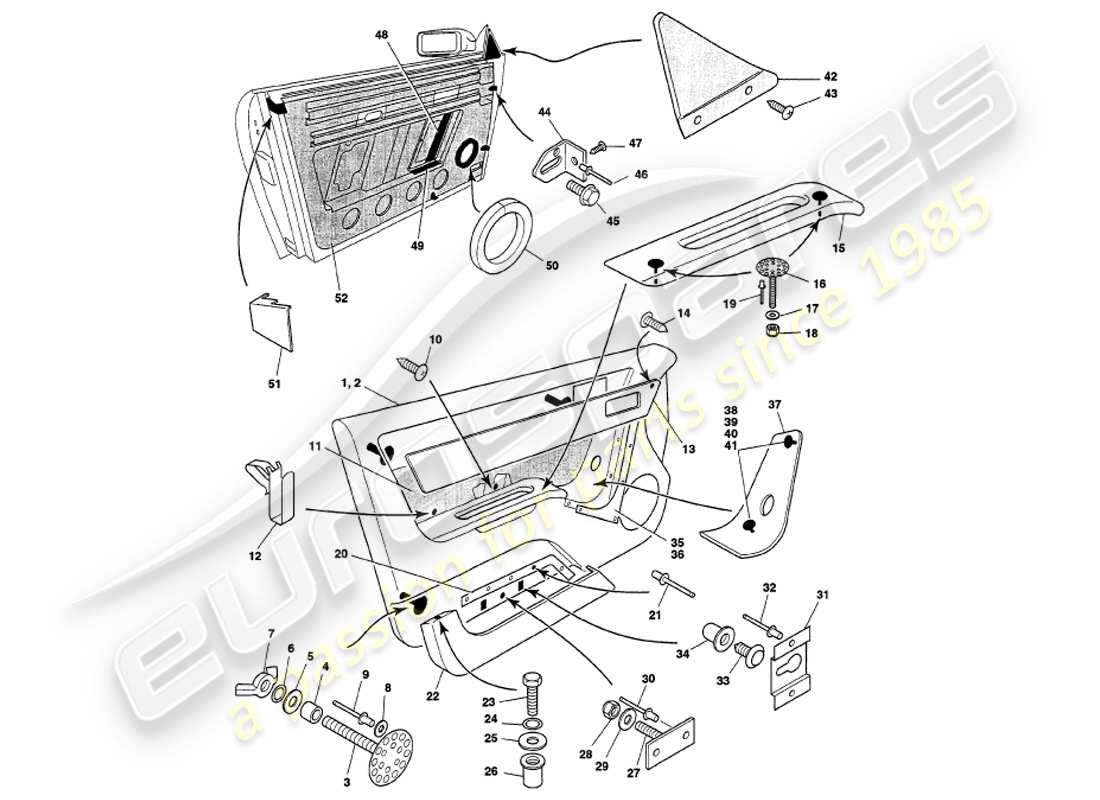 aston martin v8 volante (1999) teilediagramm für türrahmen