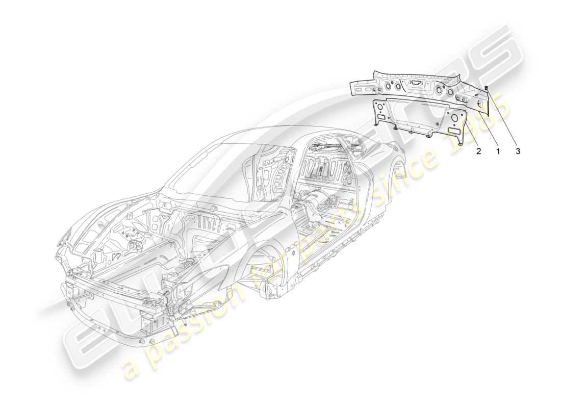 maserati granturismo (2012) karosserie und hintere aussenverkleidung teilediagramm