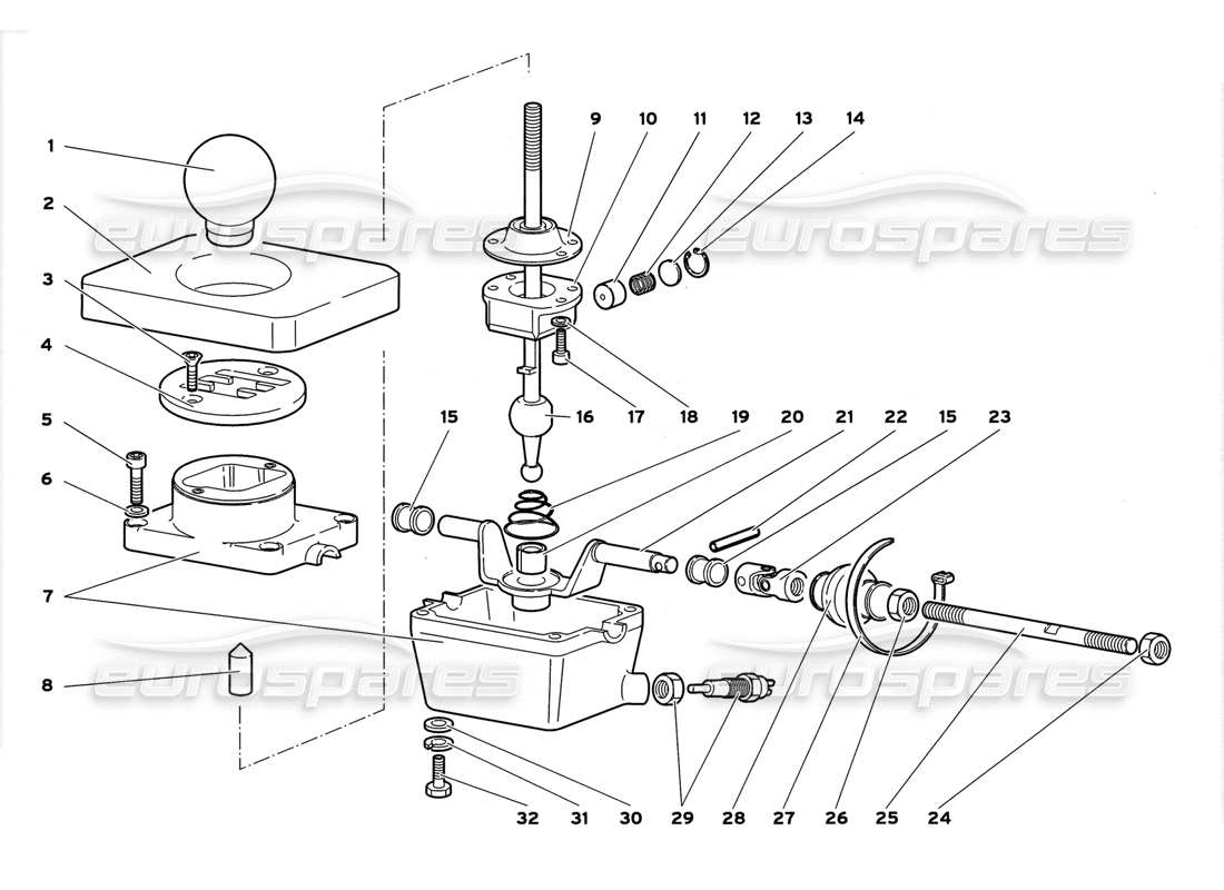 lamborghini diablo gt (1999) teilediagramm des getriebe-steuerturms
