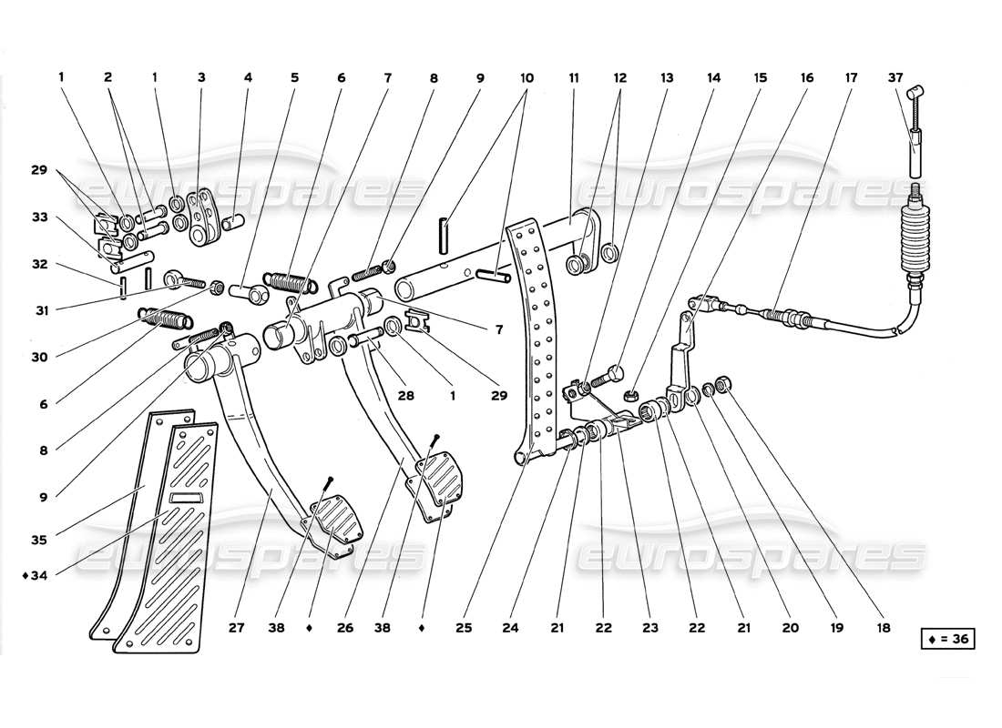 lamborghini diablo gt (1999) pedale teilediagramm