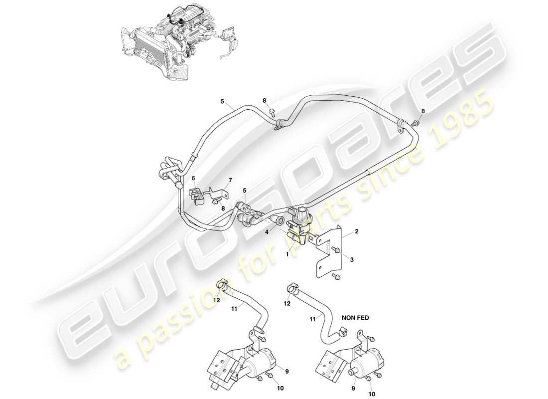 aston martin v8 vantage (2005) teilediagramm für verdunstungsemissionen
