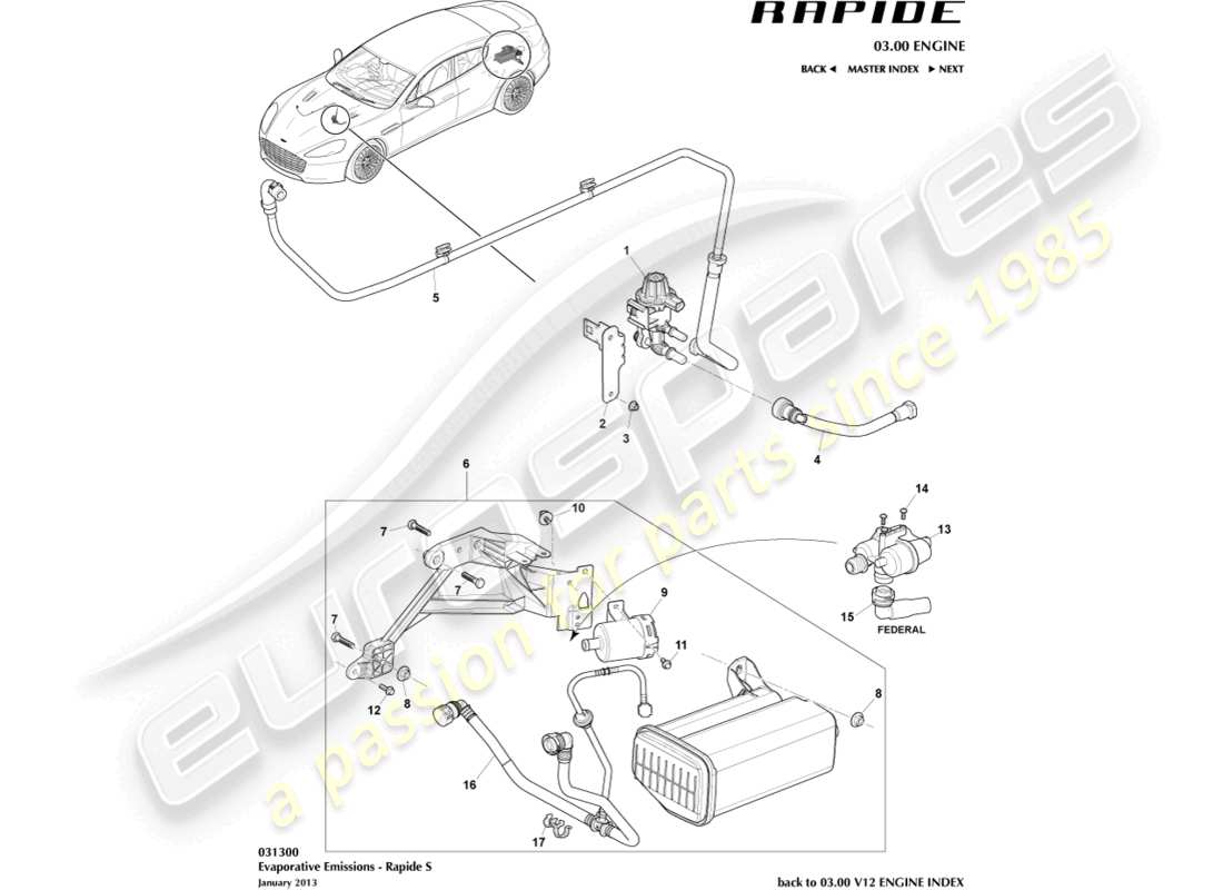 aston martin rapide (2011) teilediagramm für verdunstungsemissionen