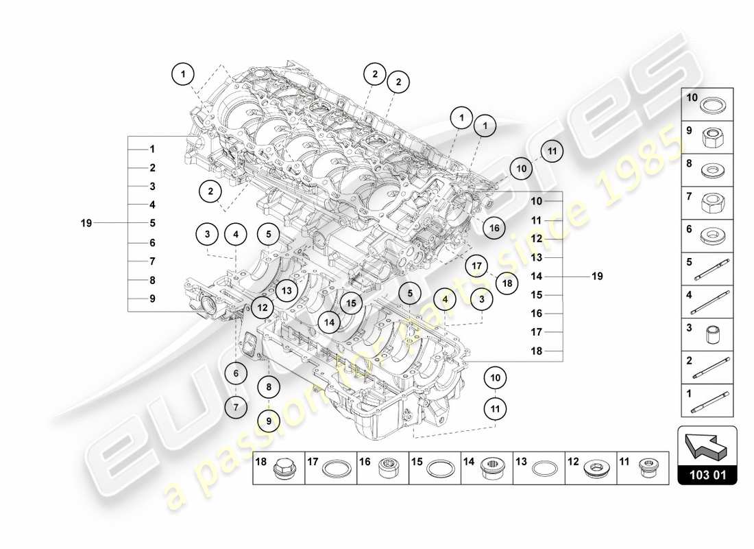 lamborghini centenario coupe (2017) motorblock teilediagramm