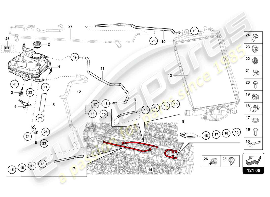 lamborghini lp700-4 coupe (2016) flüssigkeitstank mit kühlmittelstandsanzeige ersatzteildiagramm