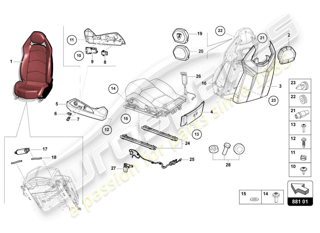 lamborghini lp700-4 coupe (2016) komfortsitz ersatzteildiagramm