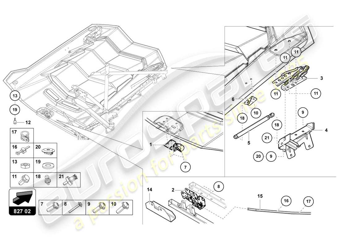 lamborghini lp700-4 coupe (2016) motorabdeckung mit inspektionsabdeckung ersatzteildiagramm