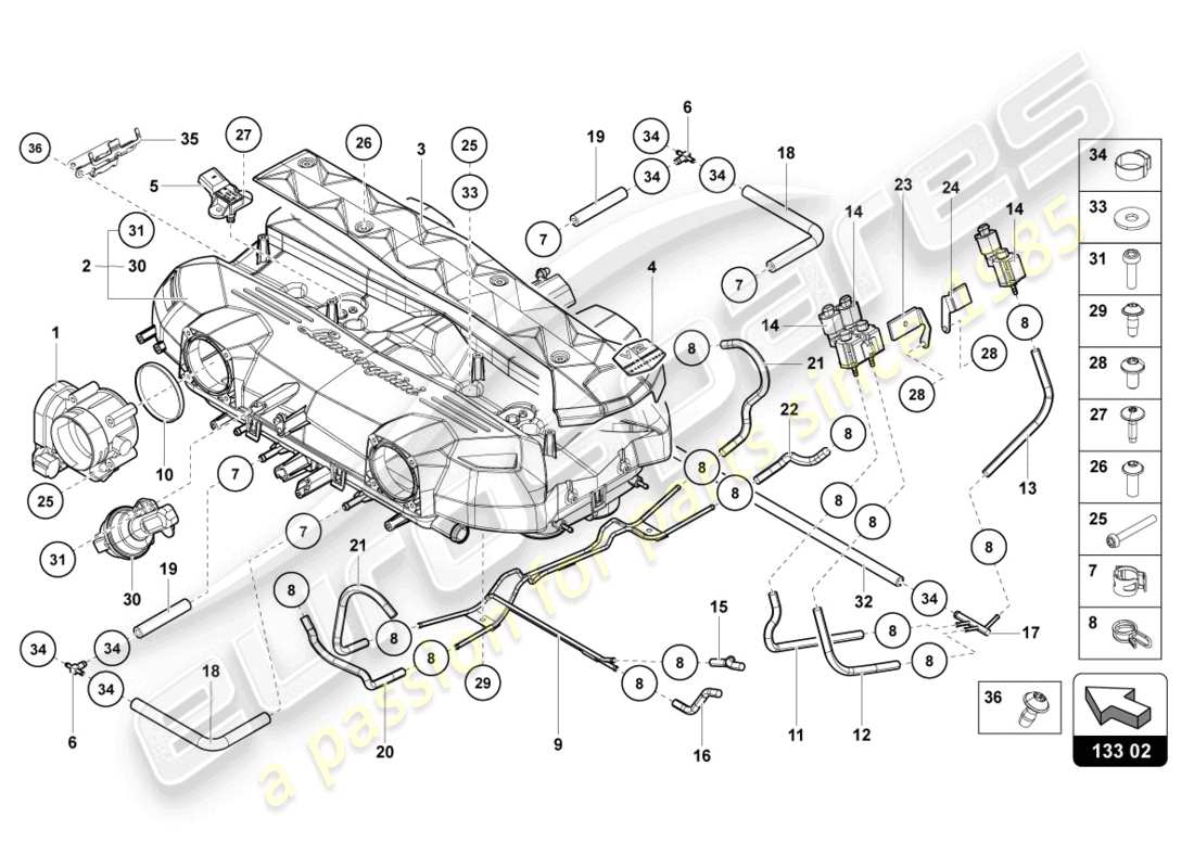 lamborghini lp720-4 roadster 50 (2014) ansaugkrümmer - teilediagramm