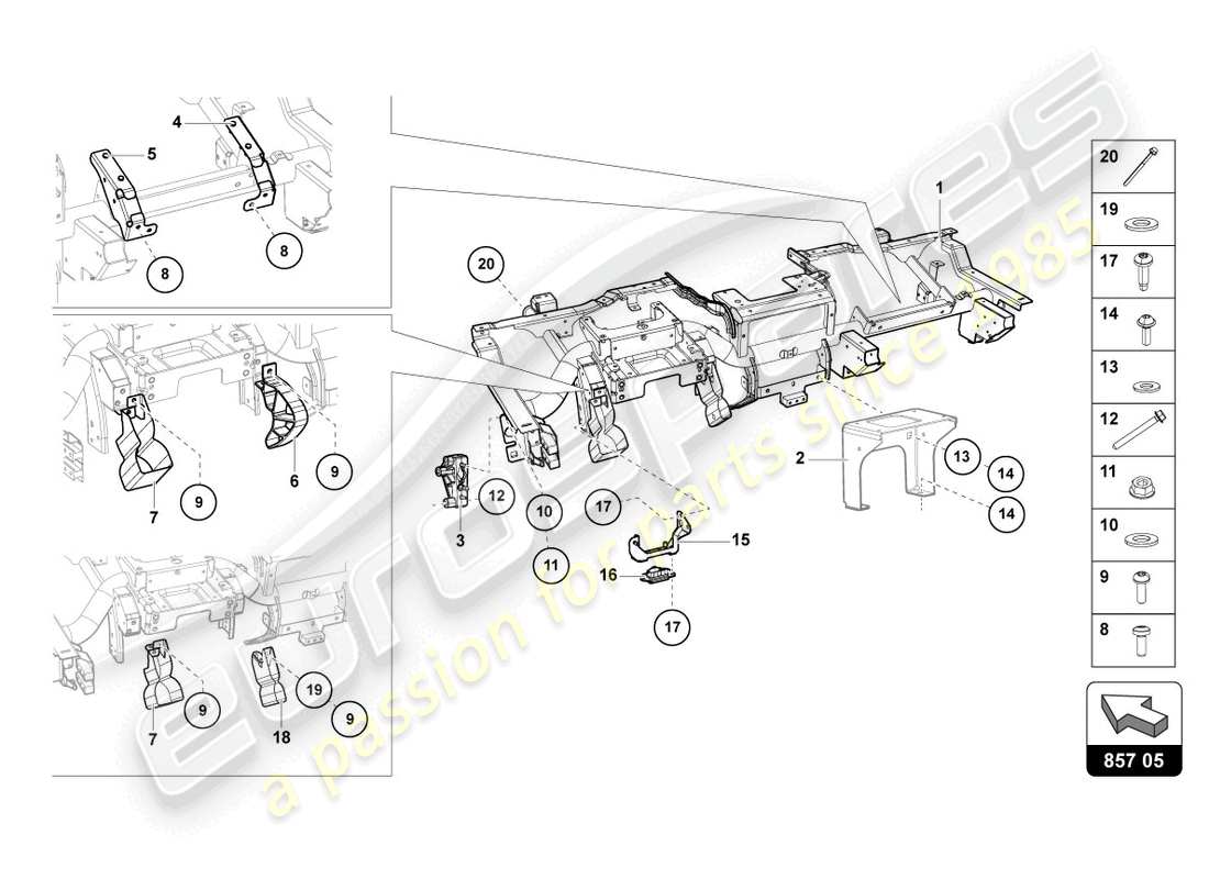 lamborghini lp740-4 s roadster (2021) quertraeger ersatzteildiagramm