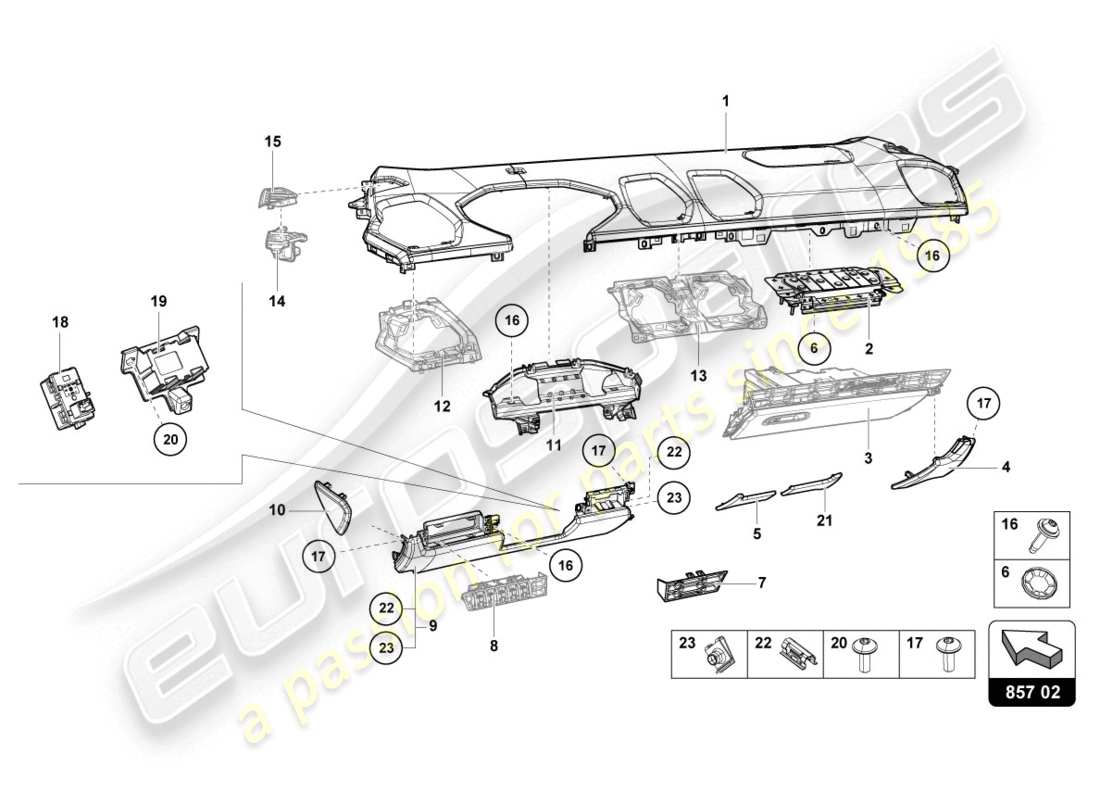 lamborghini lp610-4 coupe (2018) instrumententafelverkleidung ersatzteildiagramm