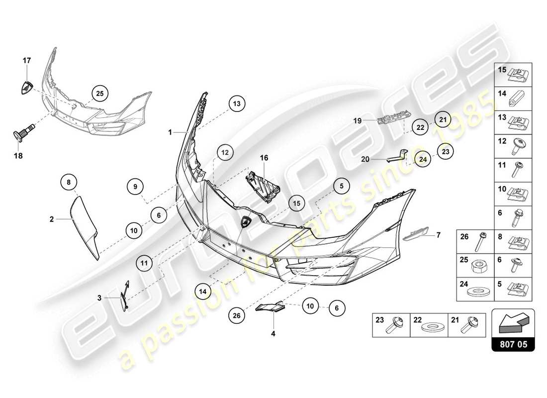 lamborghini 2016 (lp580-2 coupe) stoßstange, komplett ersatzteildiagramm